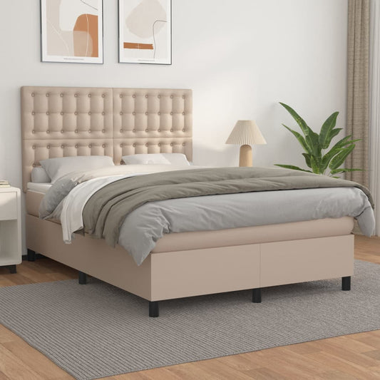 Matelas à sommier tapissier cappuccino-marron 140x190cm cuir artificiel