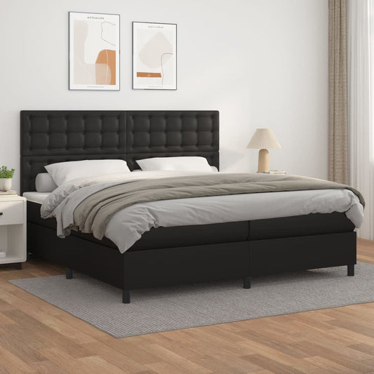 Sommier tapissier avec matelas noir 200x200 cm cuir artificiel