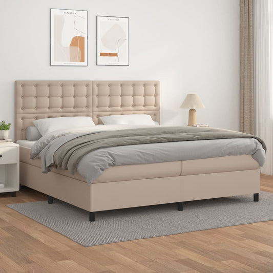 Matelas à sommier tapissier cappuccino-marron 200x200cm cuir artificiel