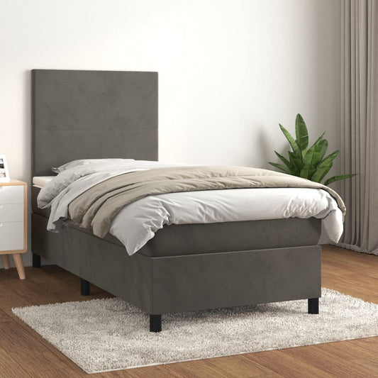 Sommier tapissier avec matelas gris foncé 100x200 cm velours
