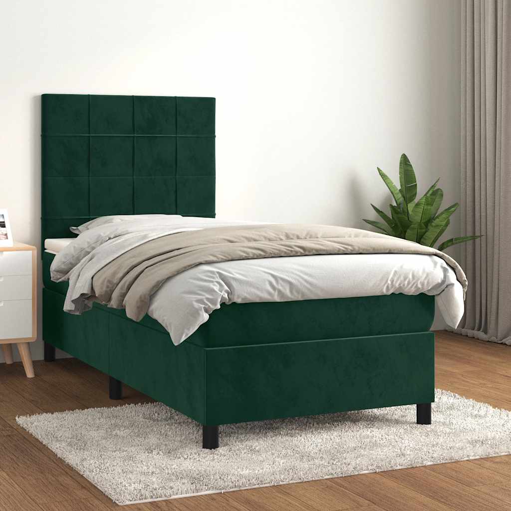 Boxspringbett mit Matratze Dunkelgrün 90x200 cm Samt