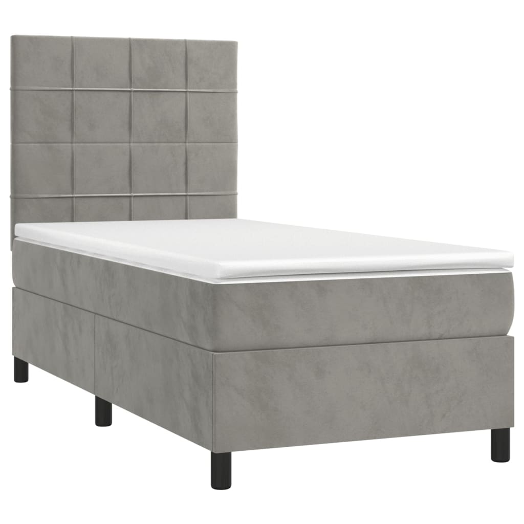 Boxspringbett mit Matratze Hellgrau 100x200 cm Samt