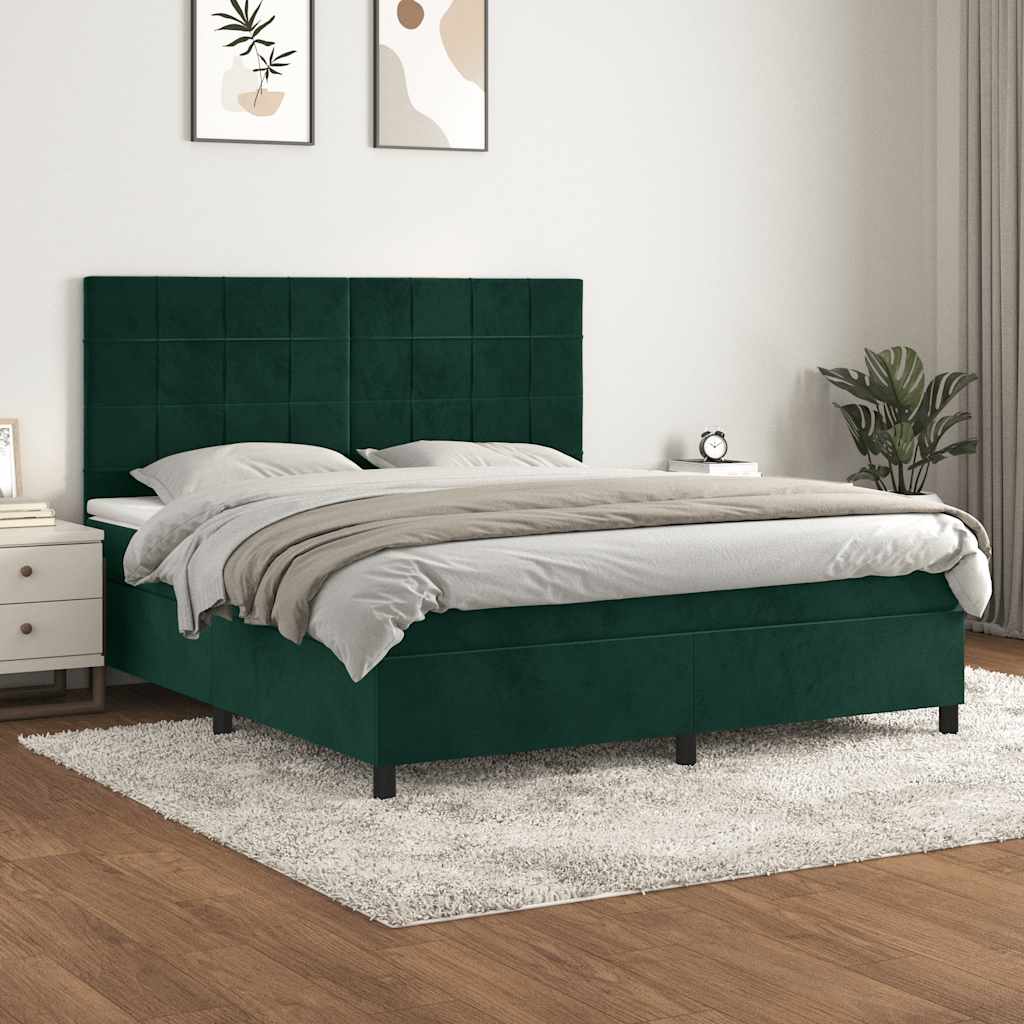 Boxspringbett mit Matratze Dunkelgrün 160x200 cm Samt