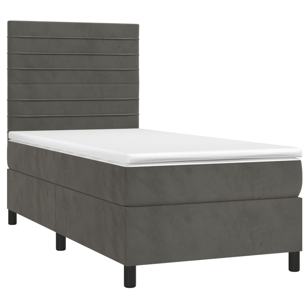 Sommier tapissier avec matelas gris foncé 100x200 cm velours