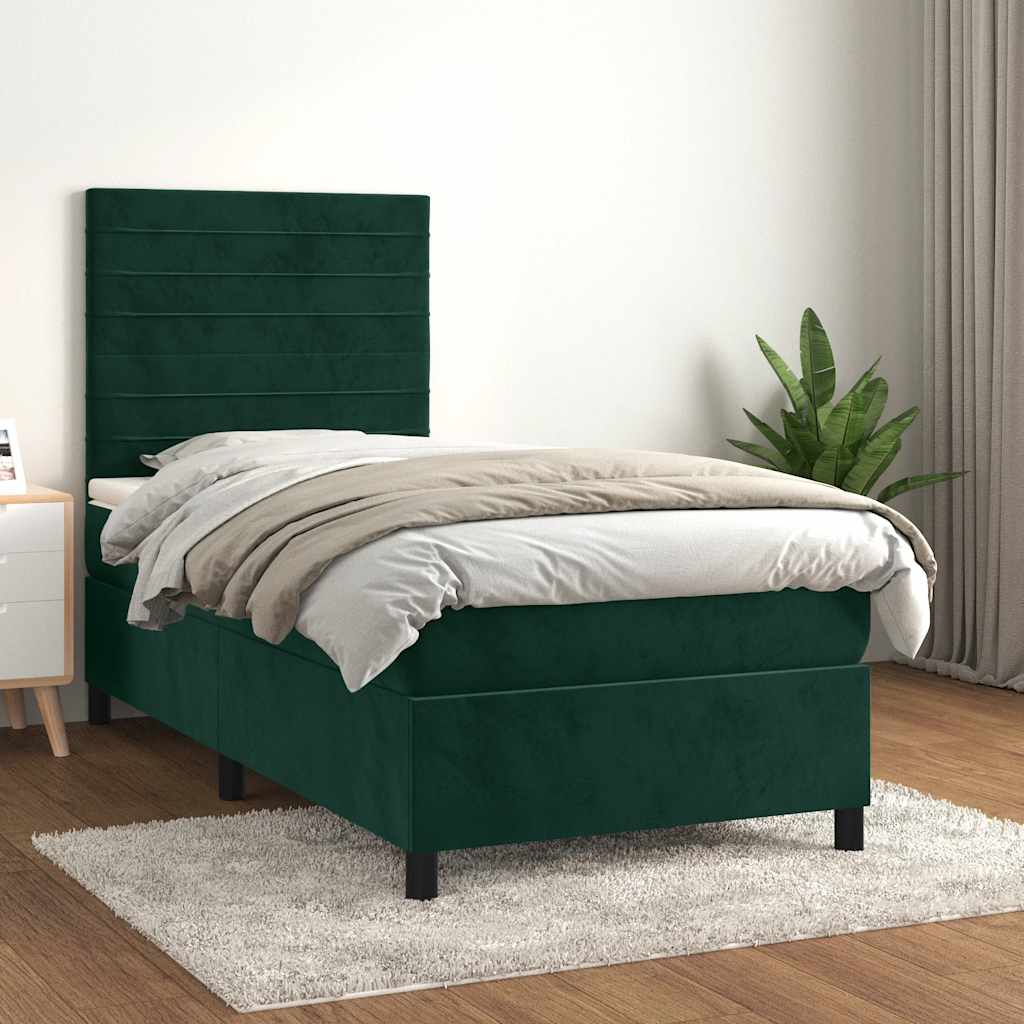Boxspringbett mit Matratze Dunkelgrün 100x200 cm Samt