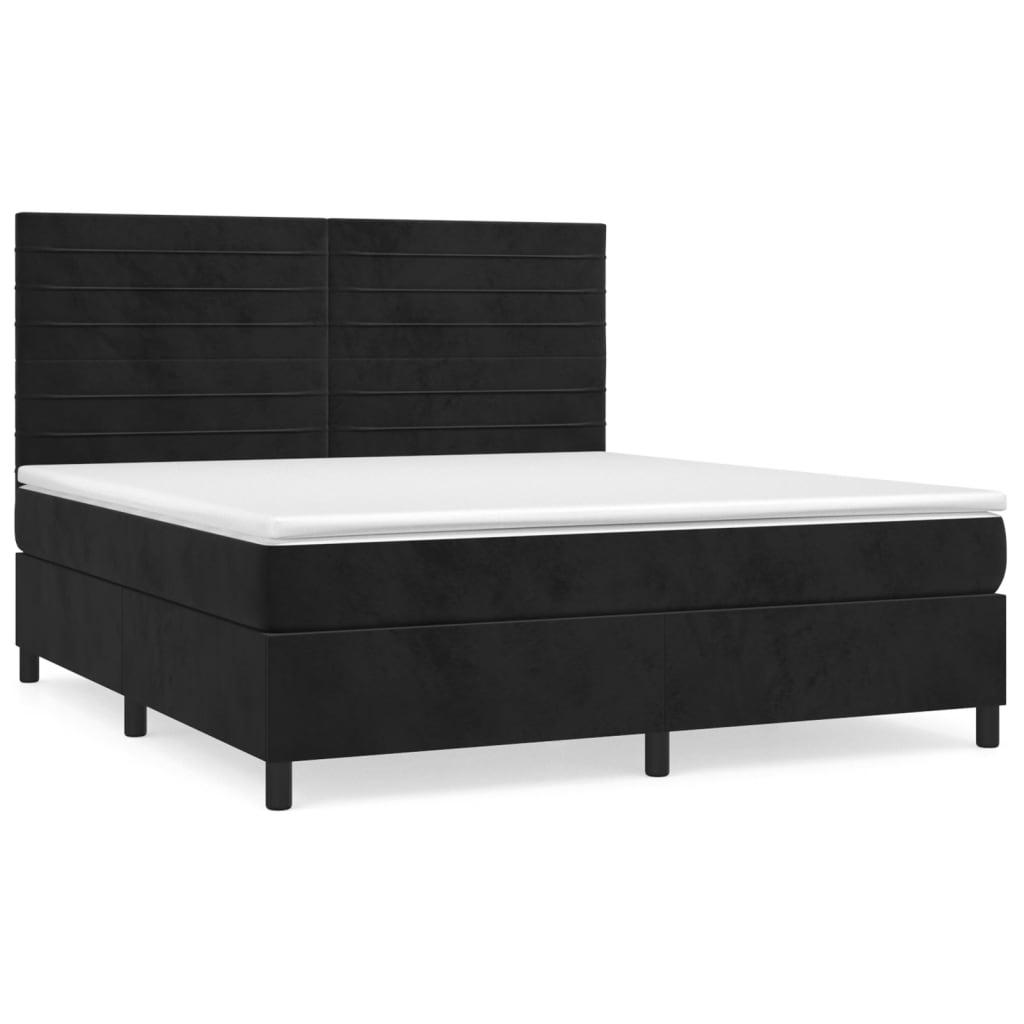 Sommier tapissier avec matelas noir 160x200 cm velours