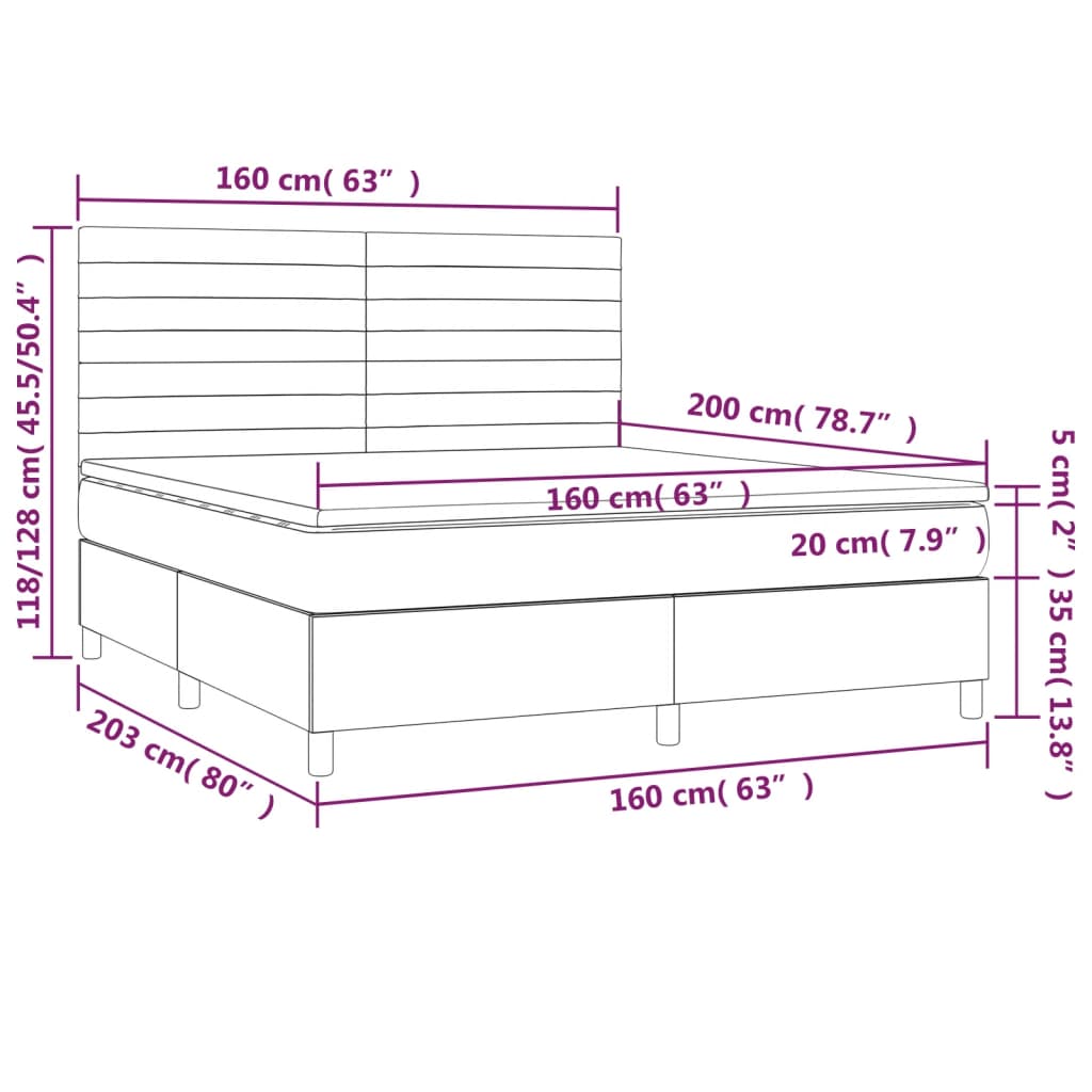 Sommier tapissier avec matelas noir 160x200 cm velours