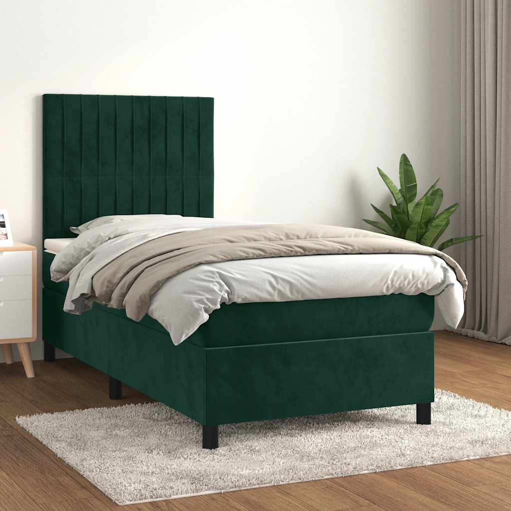 Boxspringbett mit Matratze Dunkelgrün 100x200 cm Samt