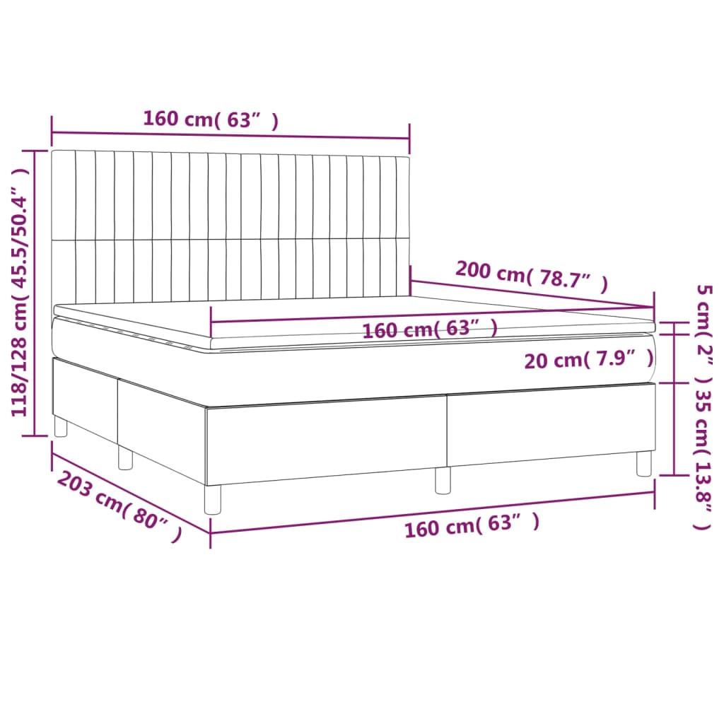 Sommier tapissier avec matelas noir 160x200 cm velours
