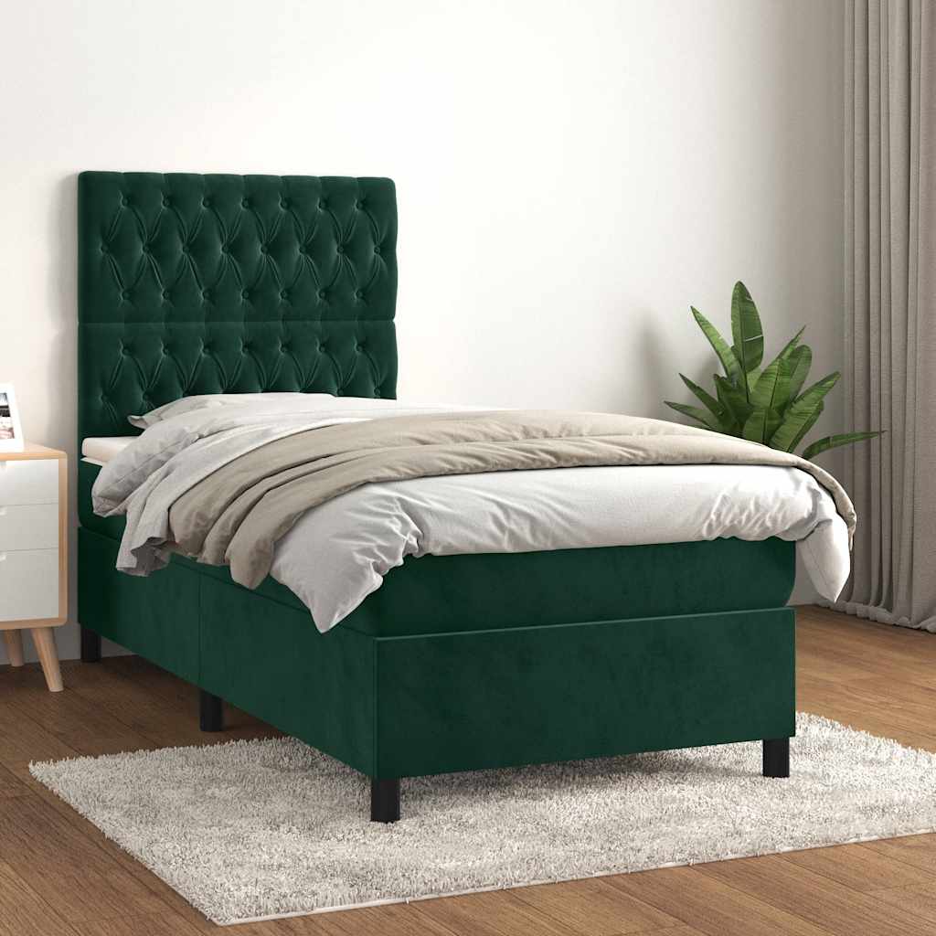 Boxspringbett mit Matratze Dunkelgrün 90x200 cm Samt