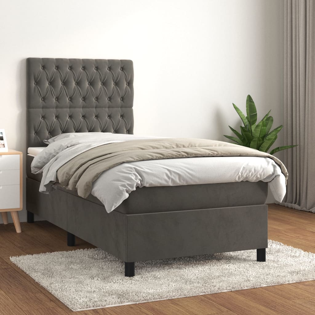Sommier tapissier avec matelas gris foncé 100x200 cm velours