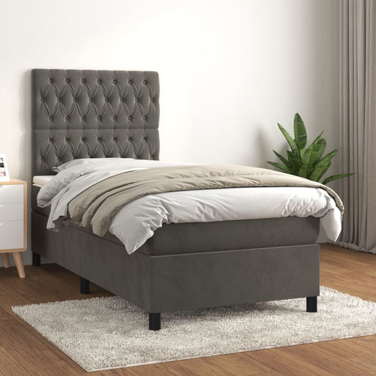 Sommier tapissier avec matelas gris foncé 100x200 cm velours