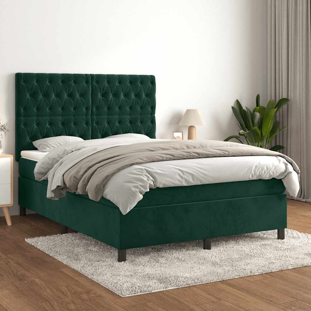 Boxspringbett mit Matratze Dunkelgrün 140x190 cm Samt