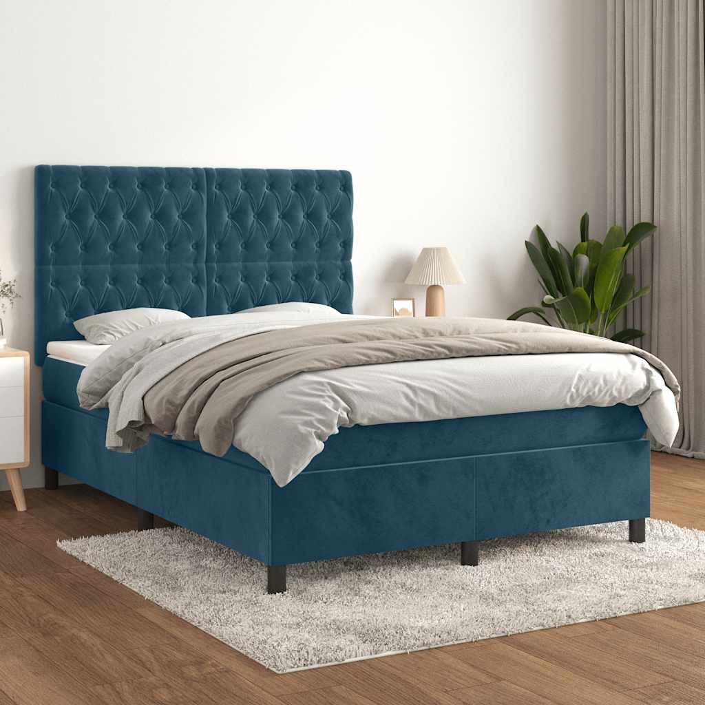Boxspringbett mit Matratze Dunkelblau 140x200 cm Samt