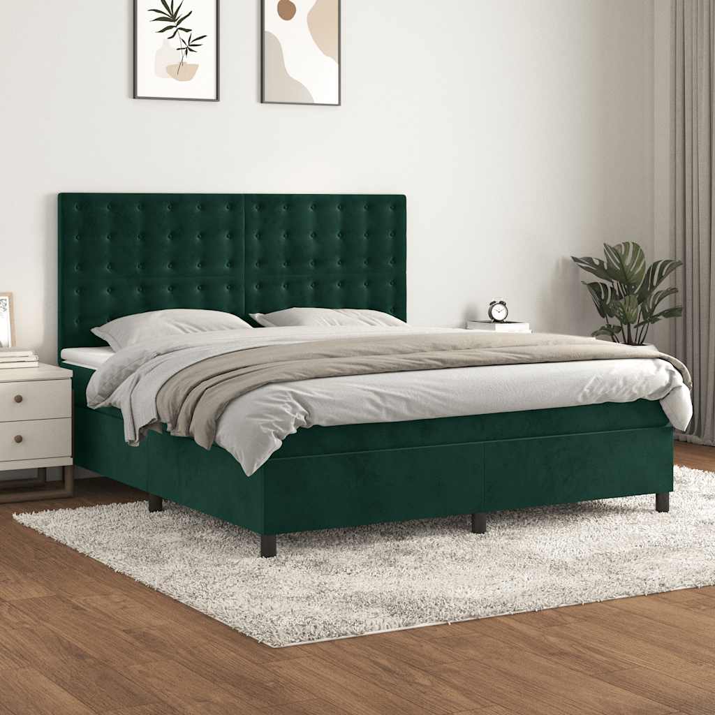 Boxspringbett mit Matratze Dunkelgrün 160x200 cm Samt