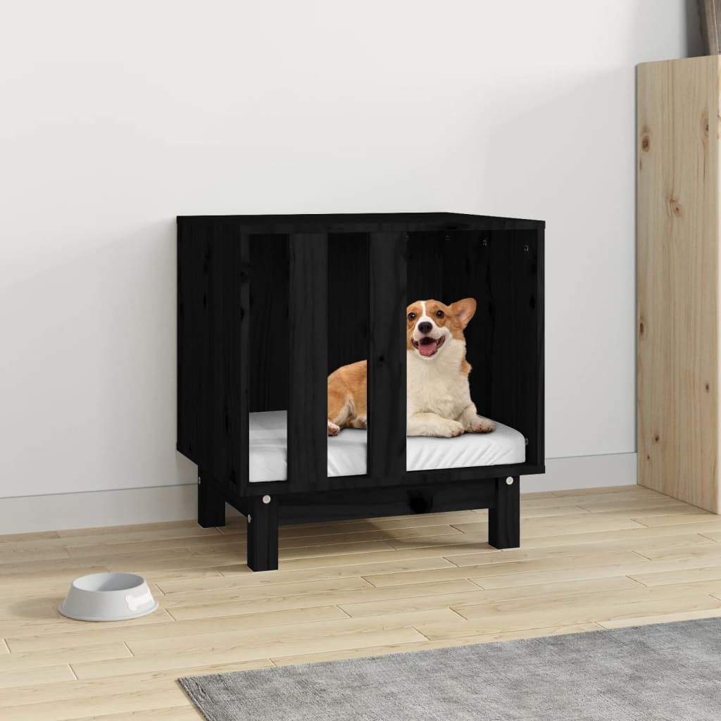 Niche pour chien noire 50x40x52 cm en bois de pin massif