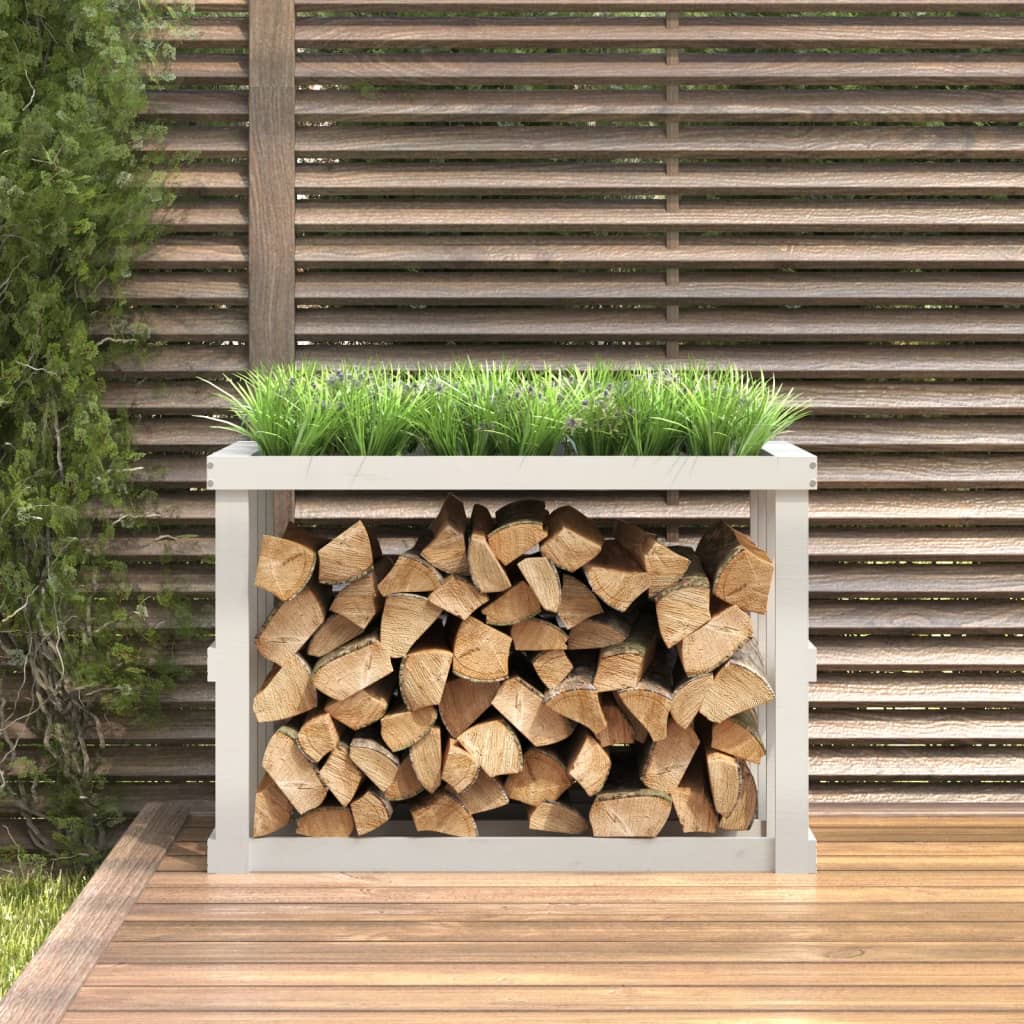 Etagère à bûches d'extérieur blanc 108x52x74 cm bois de pin massif