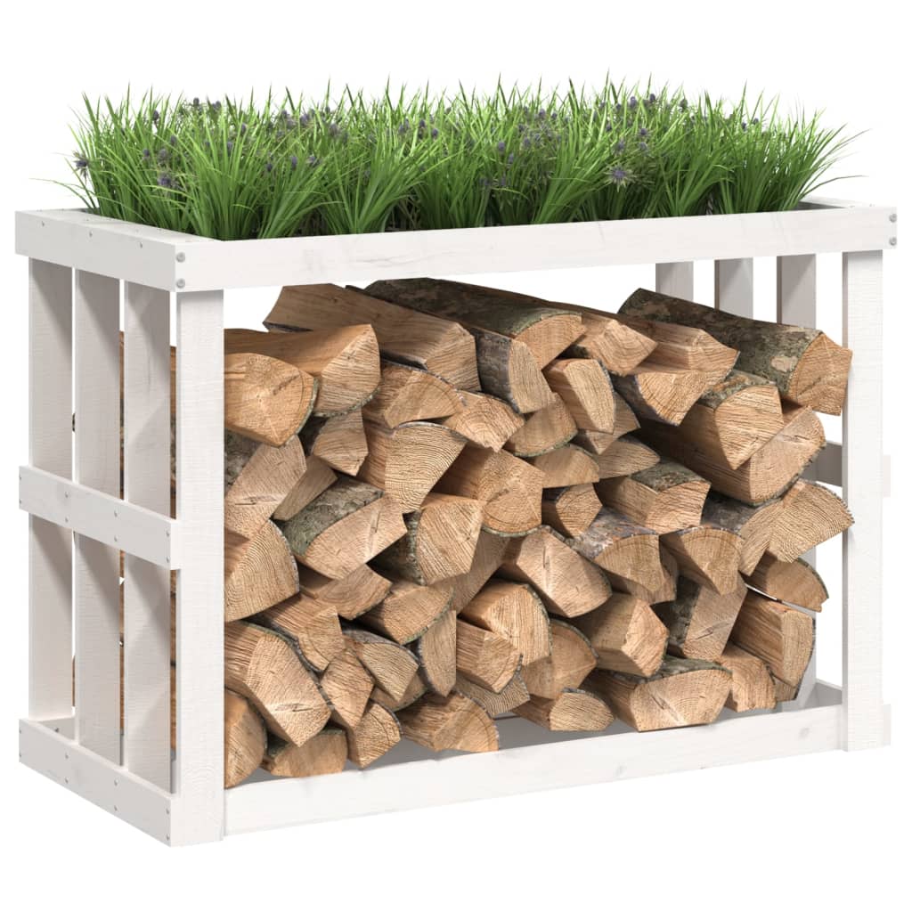 Etagère à bûches d'extérieur blanc 108x52x74 cm bois de pin massif