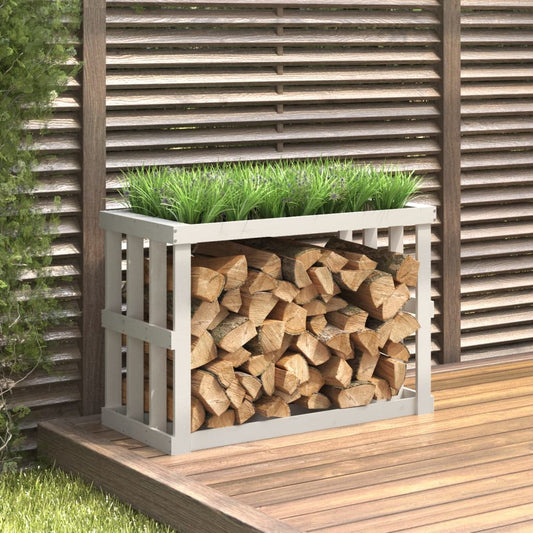 Etagère à bûches d'extérieur blanc 108x52x74 cm bois de pin massif