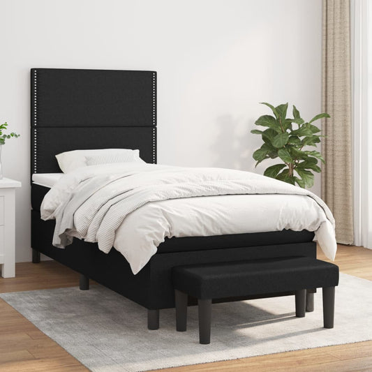 Lit à sommier tapissier avec matelas tissu noir 80x200 cm