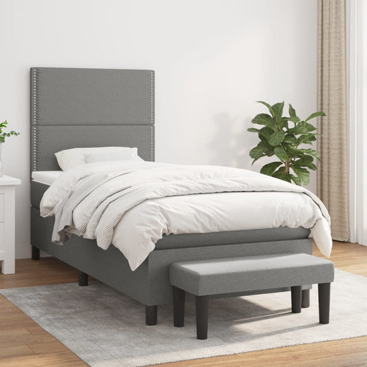 Lit sommier tapissier avec matelas tissu gris foncé 100x200 cm