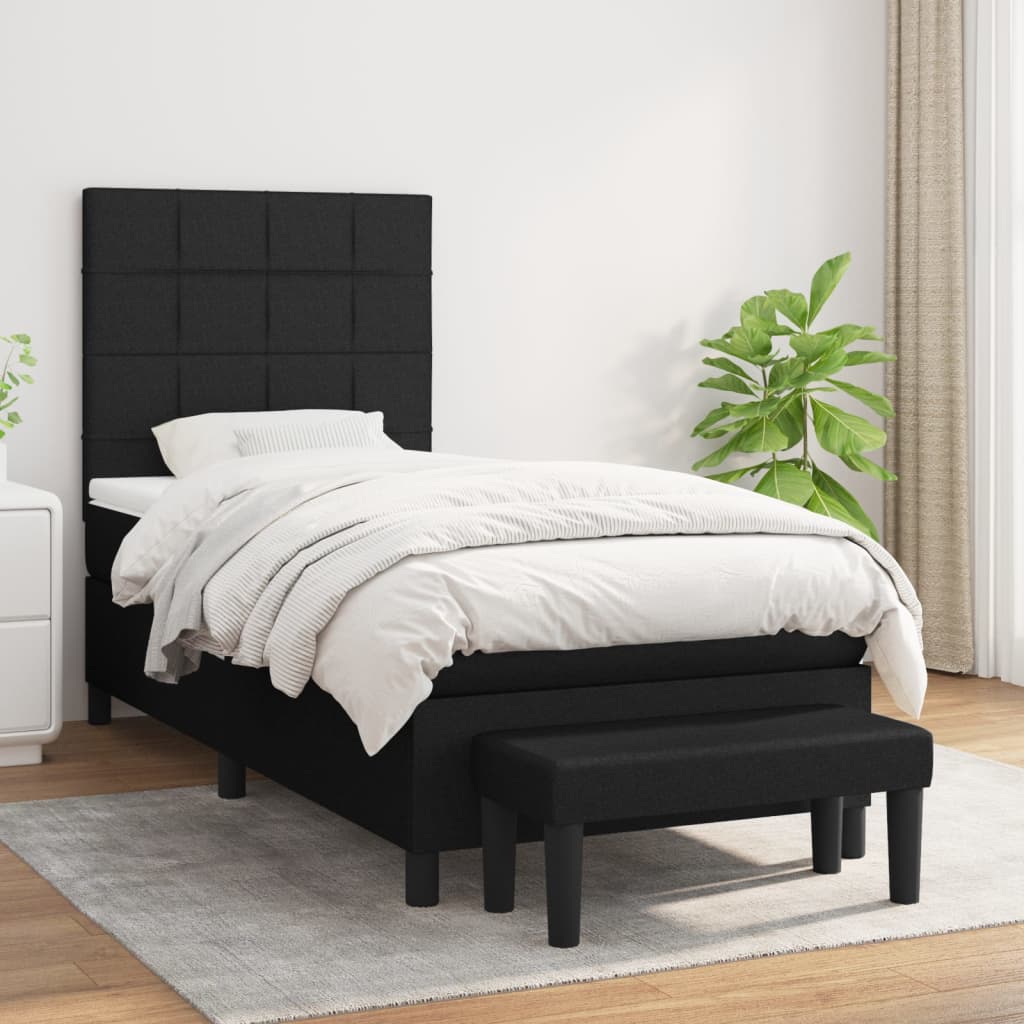 Lit à sommier tapissier avec matelas tissu noir 80x200 cm