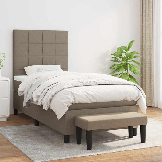 Lit sommier tapissier avec matelas tissu taupe 90x190 cm