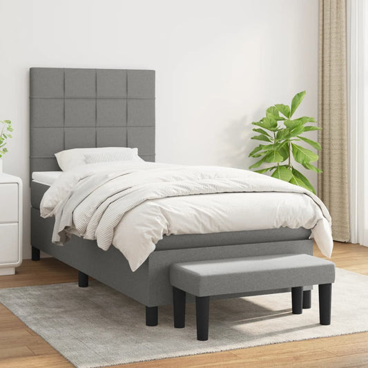 Lit sommier tapissier avec matelas tissu gris foncé 100x200 cm
