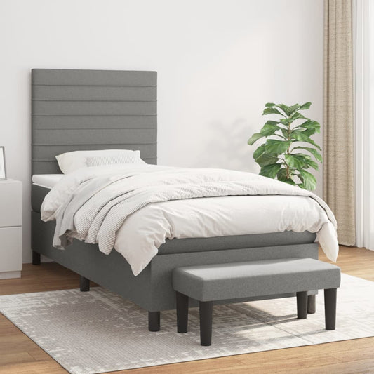 Lit sommier tapissier avec matelas tissu gris foncé 100x200 cm