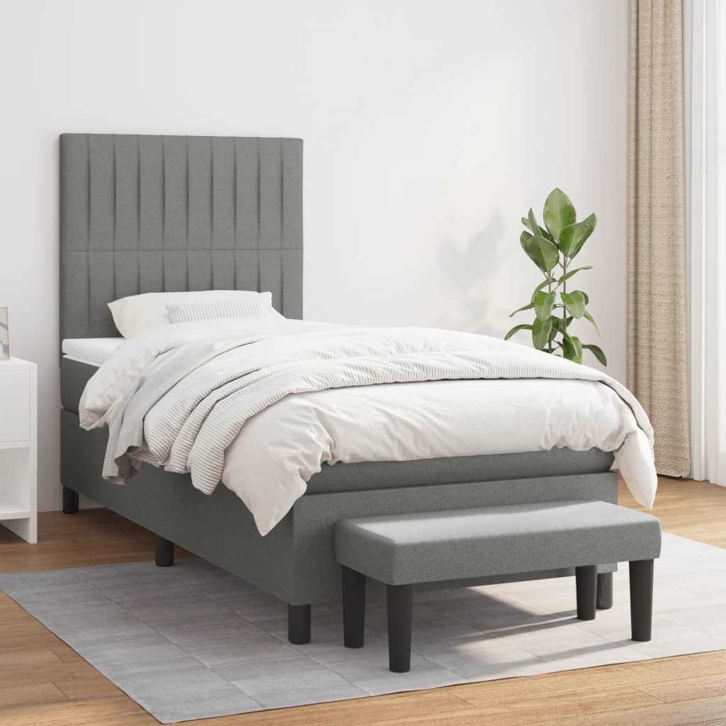 Boxspringbett mit Matratze Dunkelgrau 80x200 cm Stoff