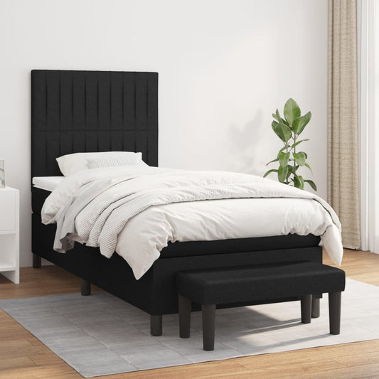 Lit à sommier tapissier avec matelas tissu noir 80x200 cm