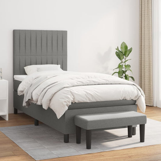 Lit sommier tapissier avec matelas tissu gris foncé 100x200 cm