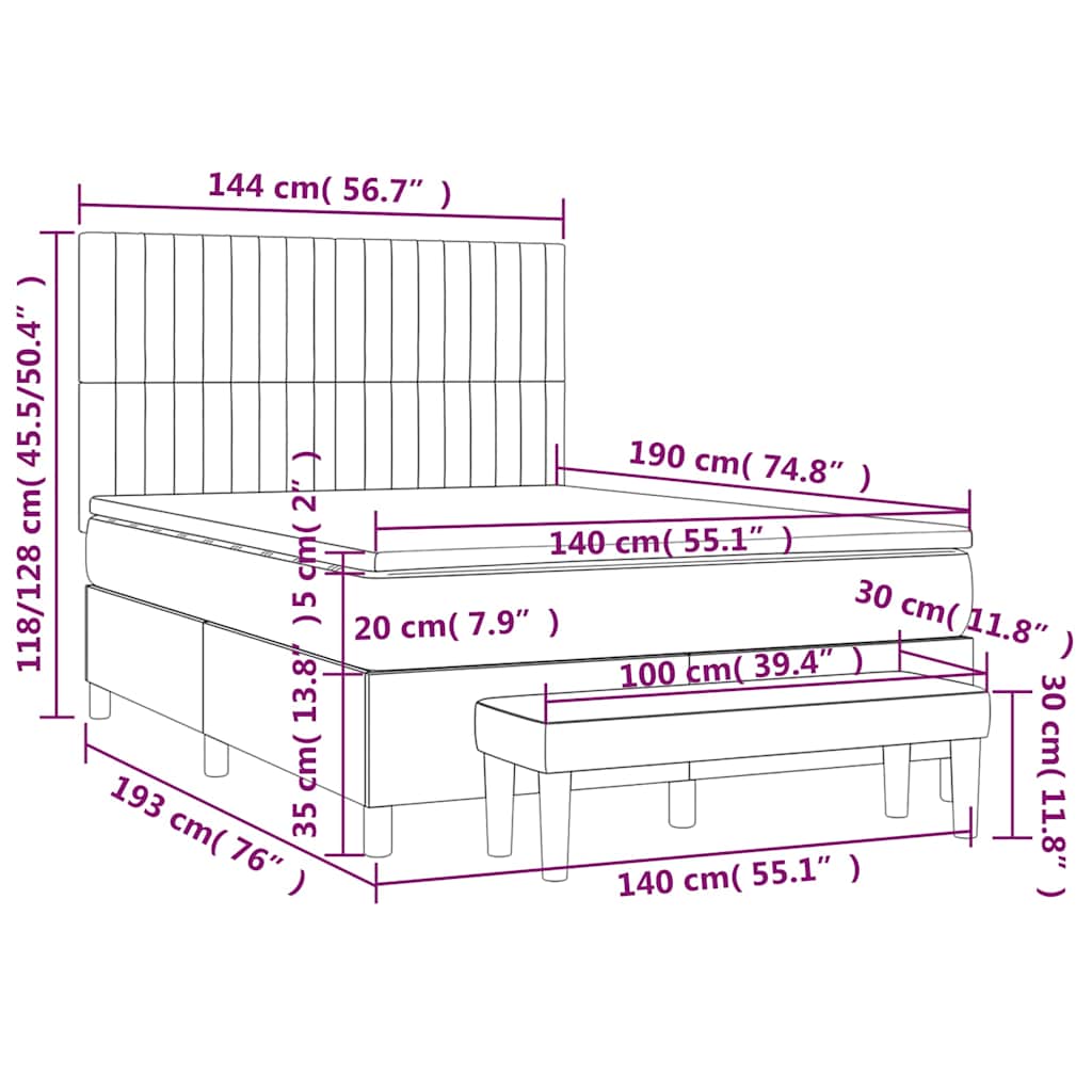 Boxspringbett mit Matratze Schwarz 140x190 cm Stoff
