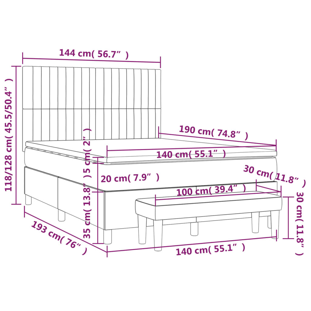 Boxspringbett mit Matratze Creme 140x190 cm Stoff