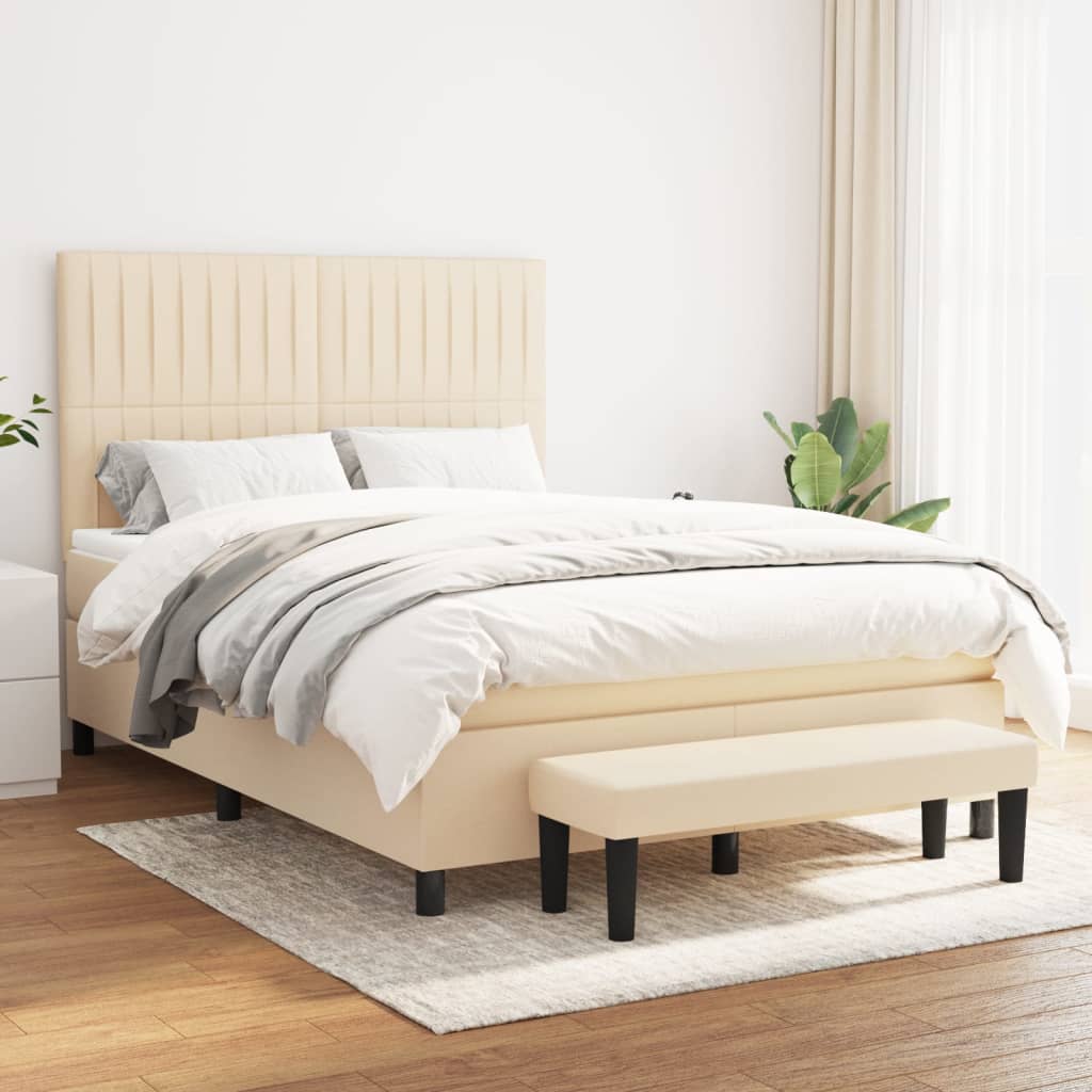 Boxspringbett mit Matratze Creme 140x190 cm Stoff