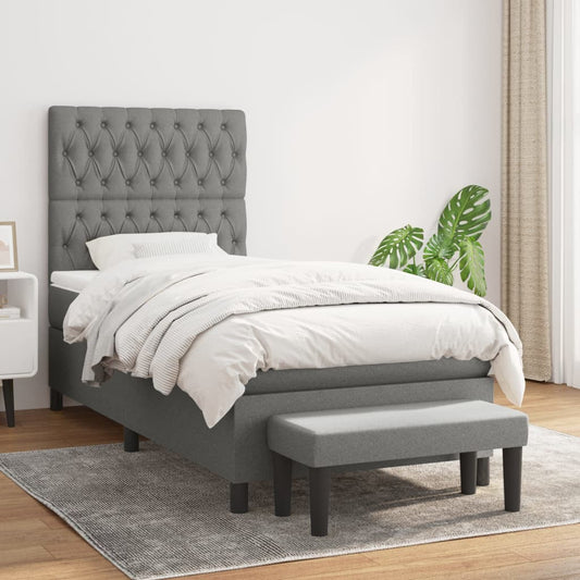 Lit sommier tapissier avec matelas tissu gris foncé 100x200 cm
