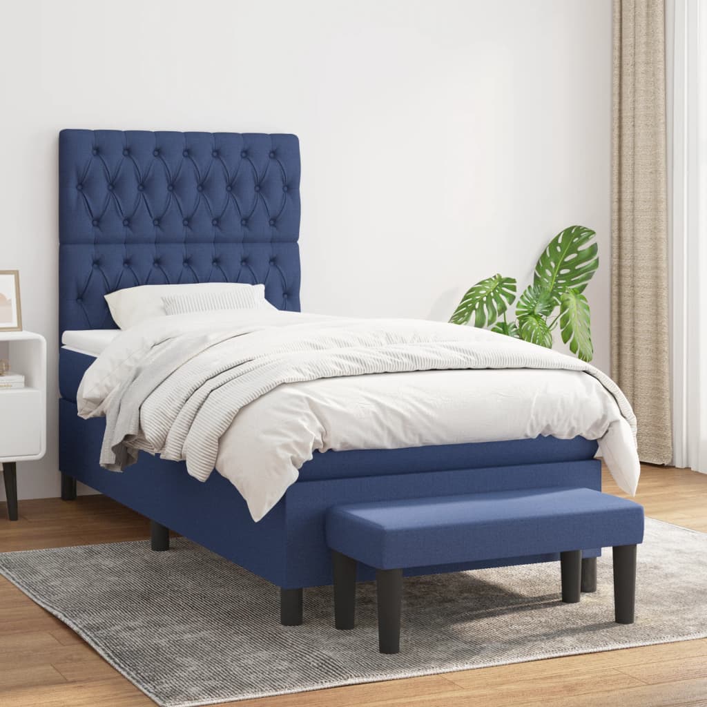 Boxspringbett mit Matratze Blau 100x200 cm Stoff