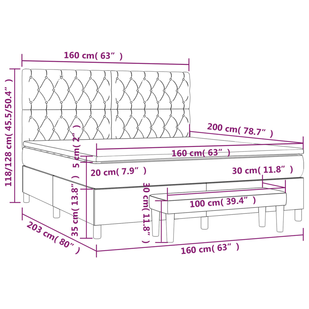 Boxspringbett mit Matratze Hellgrau 160x200 cm Stoff