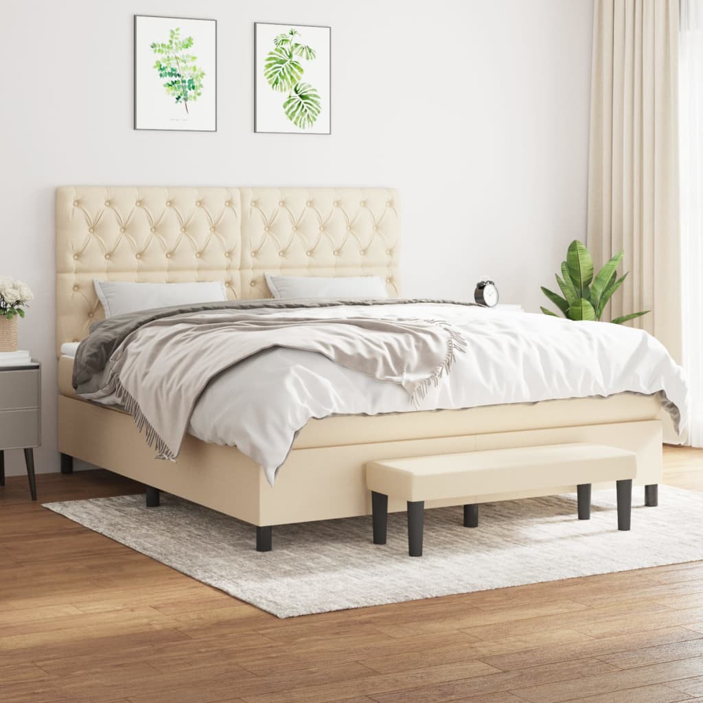 Boxspringbett mit Matratze Creme 160x200 cm Stoff