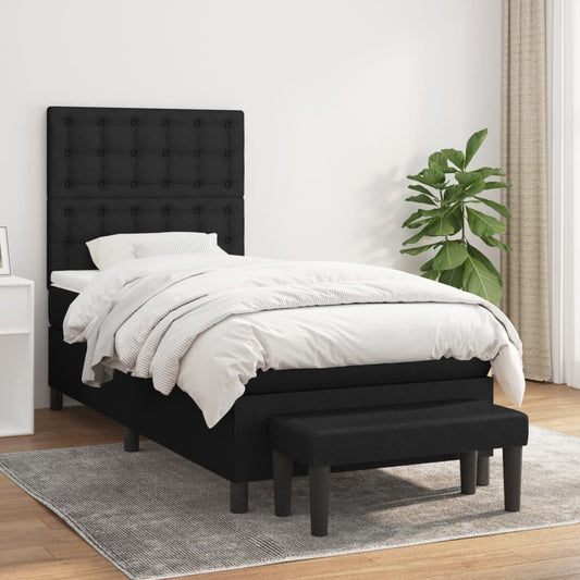 Lit à sommier tapissier avec matelas tissu noir 80x200 cm