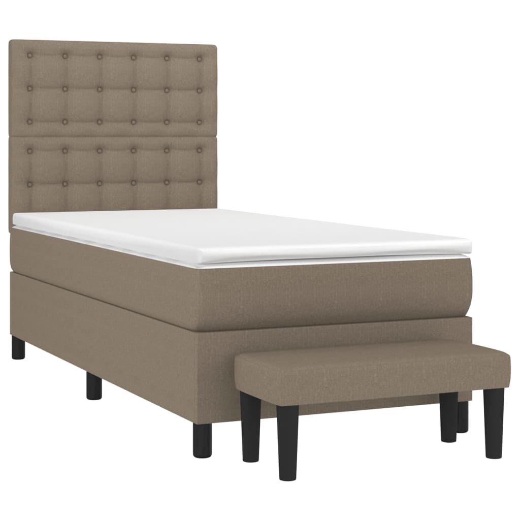Lit sommier tapissier avec matelas tissu taupe 90x190 cm