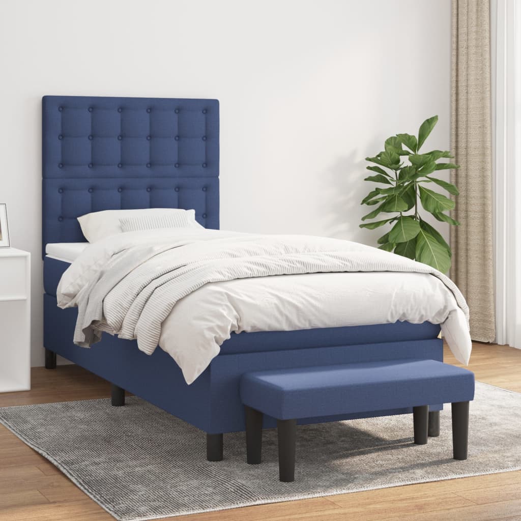 Boxspringbett mit Matratze Blau 90x200 cm Stoff