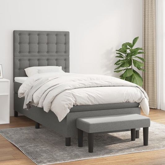 Lit sommier tapissier avec matelas tissu gris foncé 100x200 cm