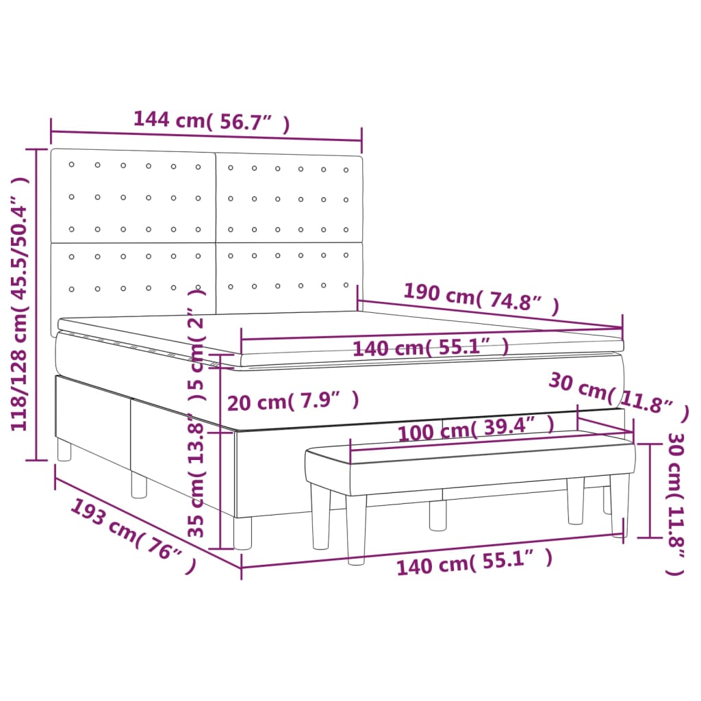 Box spring bed with mattress taupe 140x190 cm fabric