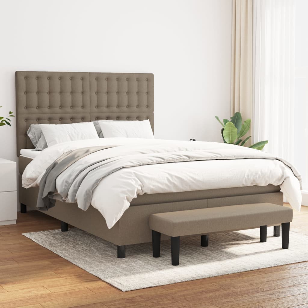 Box spring bed with mattress taupe 140x190 cm fabric