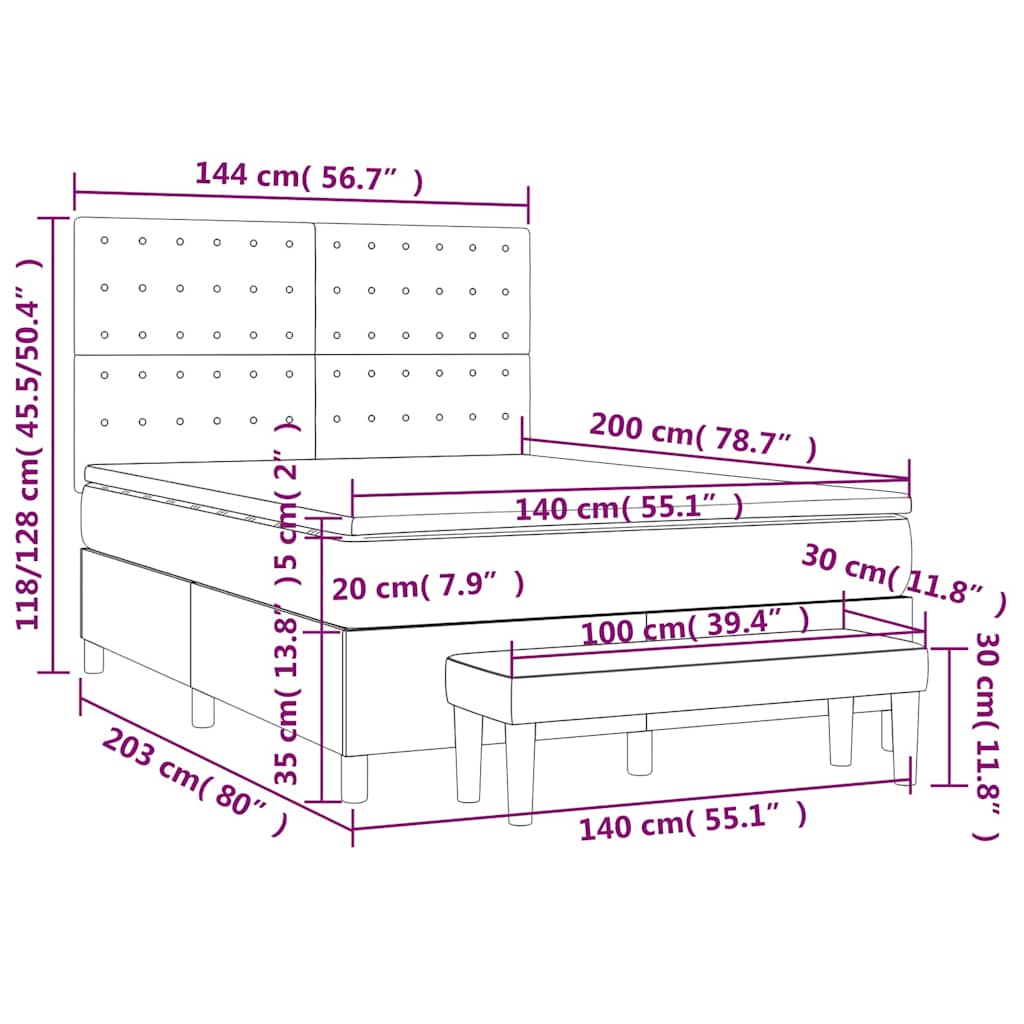 Boxspringbett mit Matratze Schwarz 140x200 cm Stoff