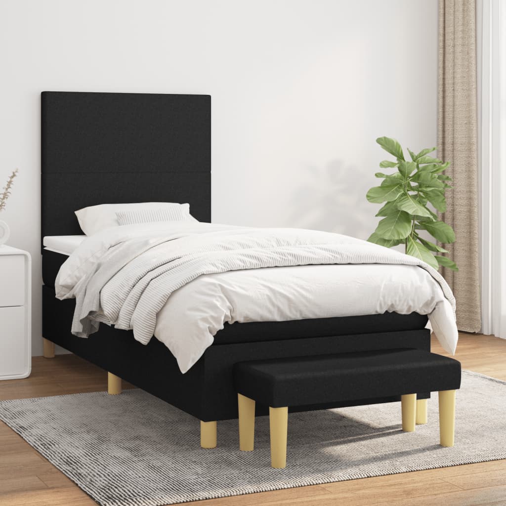 Lit à sommier tapissier avec matelas tissu noir 80x200 cm