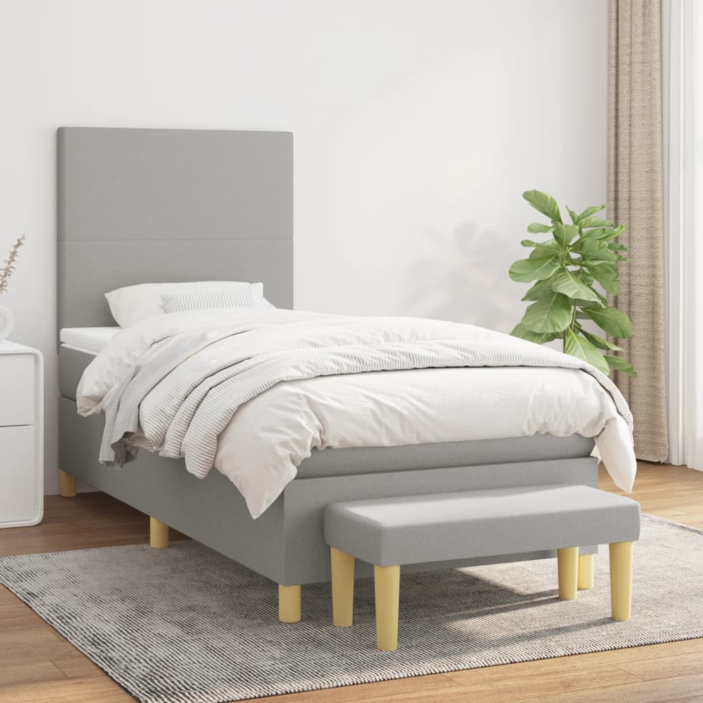 Boxspringbett mit Matratze Hellgrau 90x190 cm Stoff