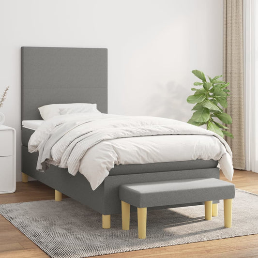 Lit sommier tapissier avec matelas tissu gris foncé 100x200 cm