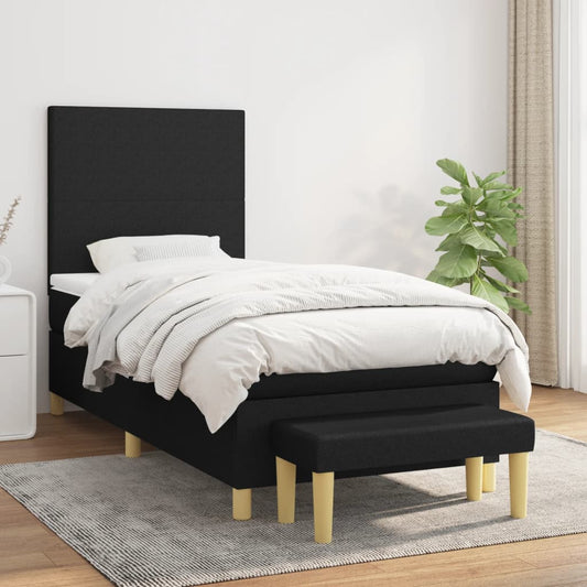 Lit à sommier tapissier avec matelas tissu noir 100x200 cm